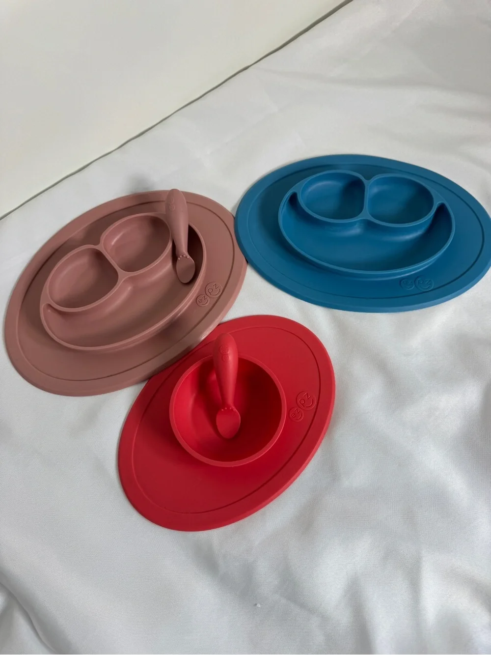 EzPz Silicone Suction Toddler Plate with Spoon Pink, Blue